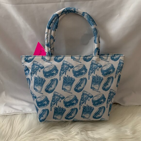 BETSEY JOHNSON Junk Fast Food Insulated Satchel Lunch Tote in Blue/White - Picture 4 of 6